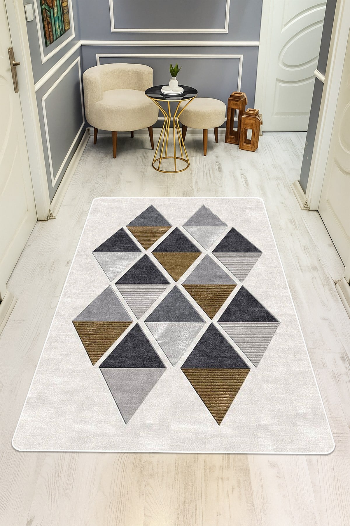 Modern Desenli Dijital Baskı Kaymaz Taban Halı H0143