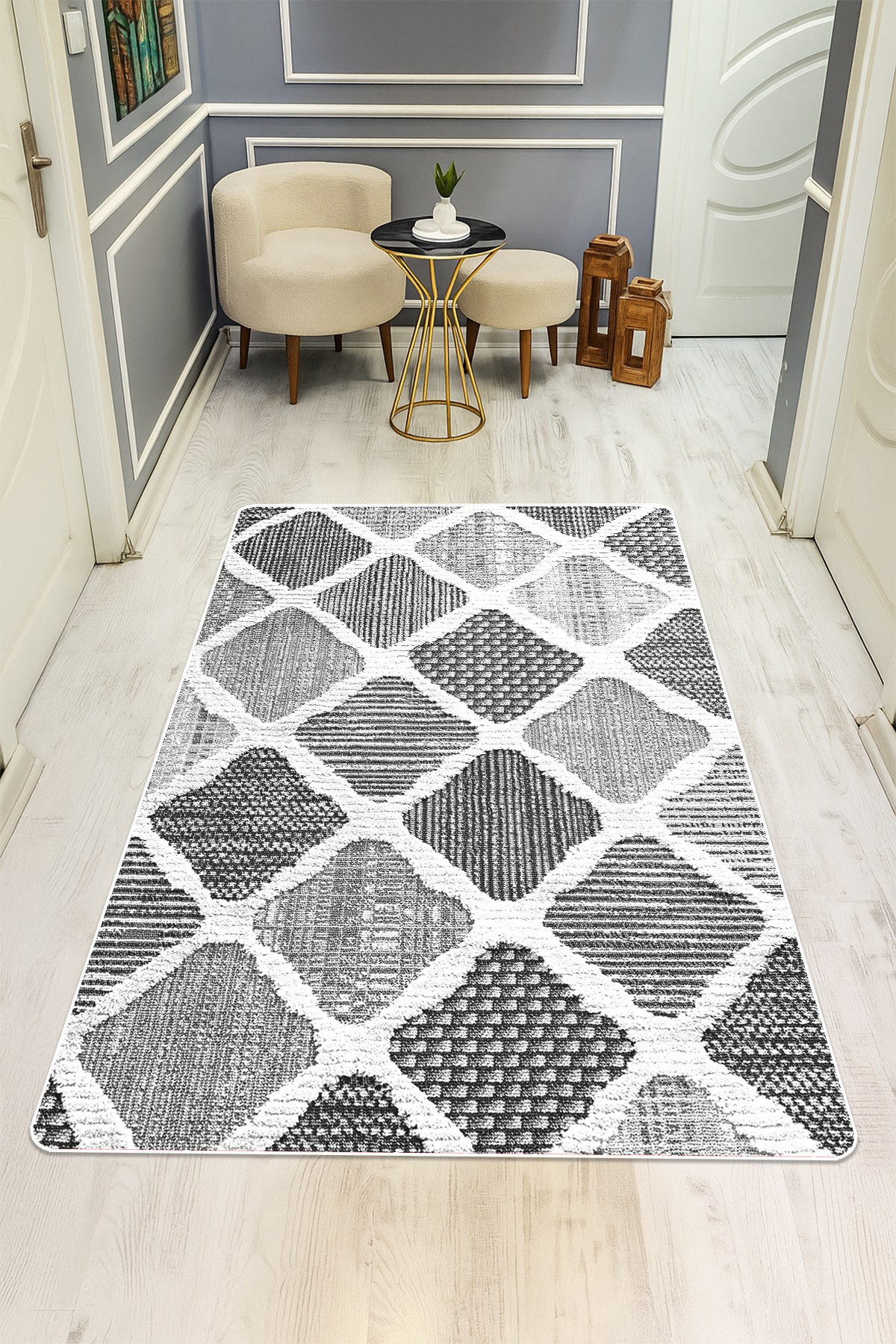 Modern Desenli Dijital Baskı Kaymaz Taban Halı H0237