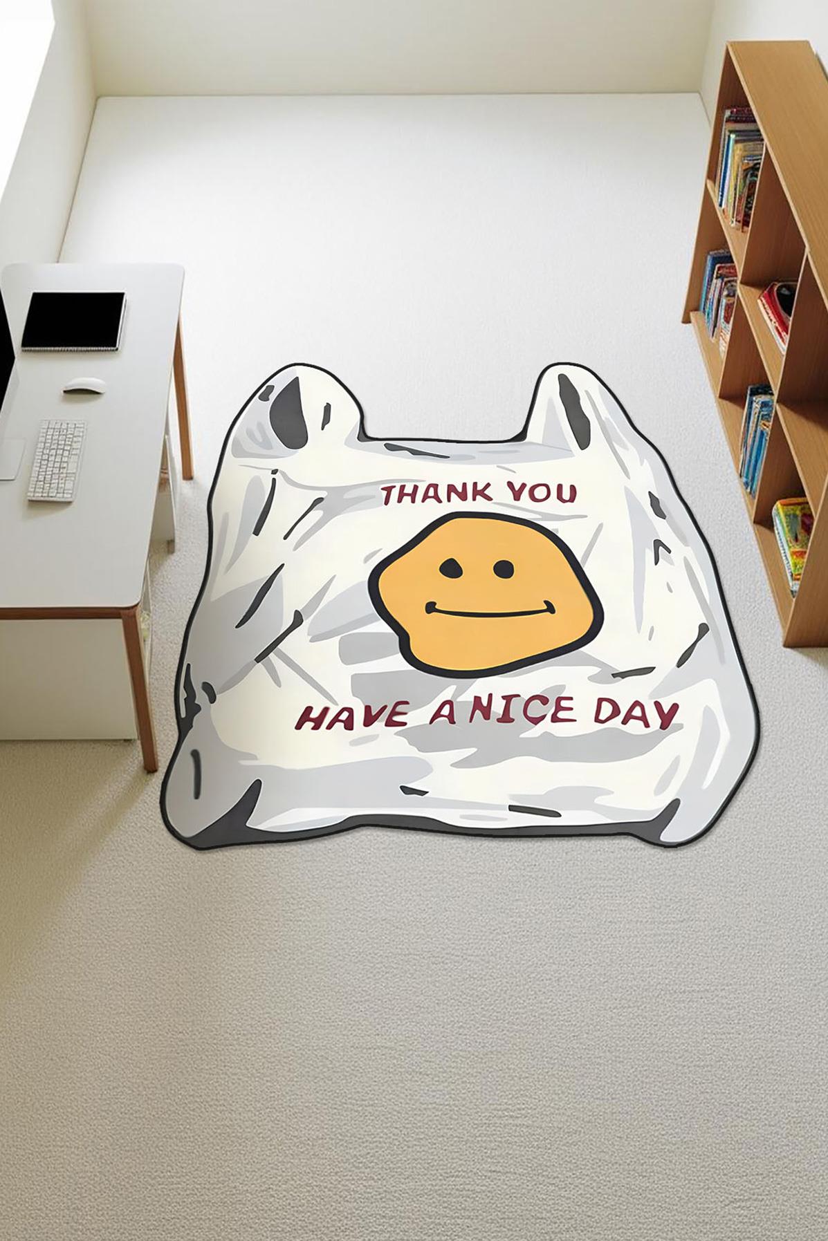 Emojili Poşet Lazer Kesim Dijital Baskı Kaymaz Taban Halı H1020
