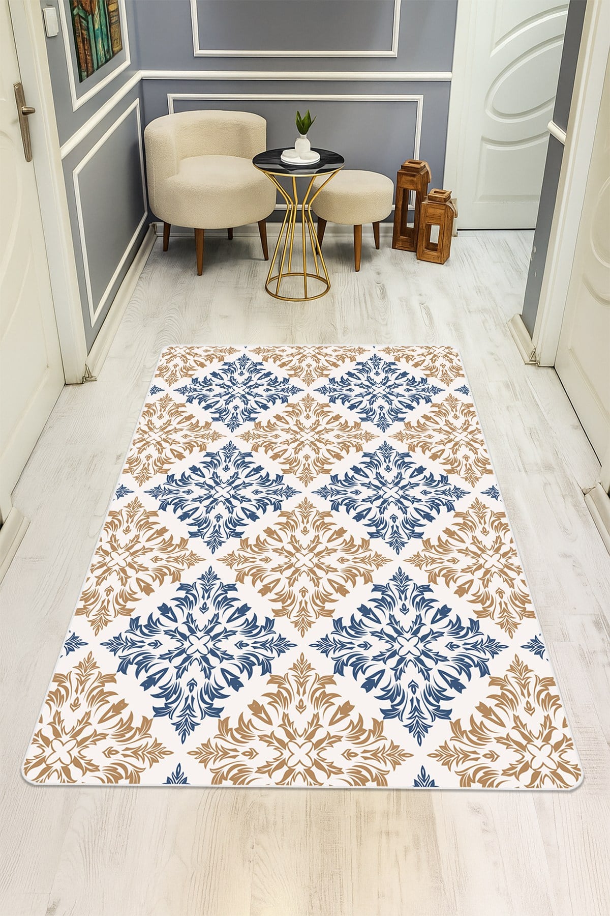 Etnik Desenli Dijital Baskı Kaymaz Taban Halı H0951