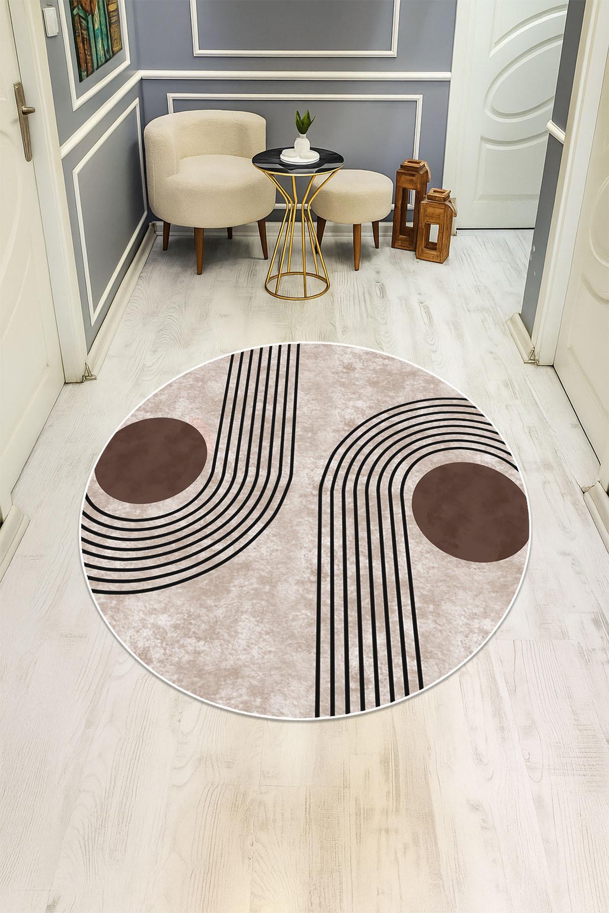 Yuvarlak Modern Desenli Dijital Baskı Kaymaz Tabanlı Halı H0821