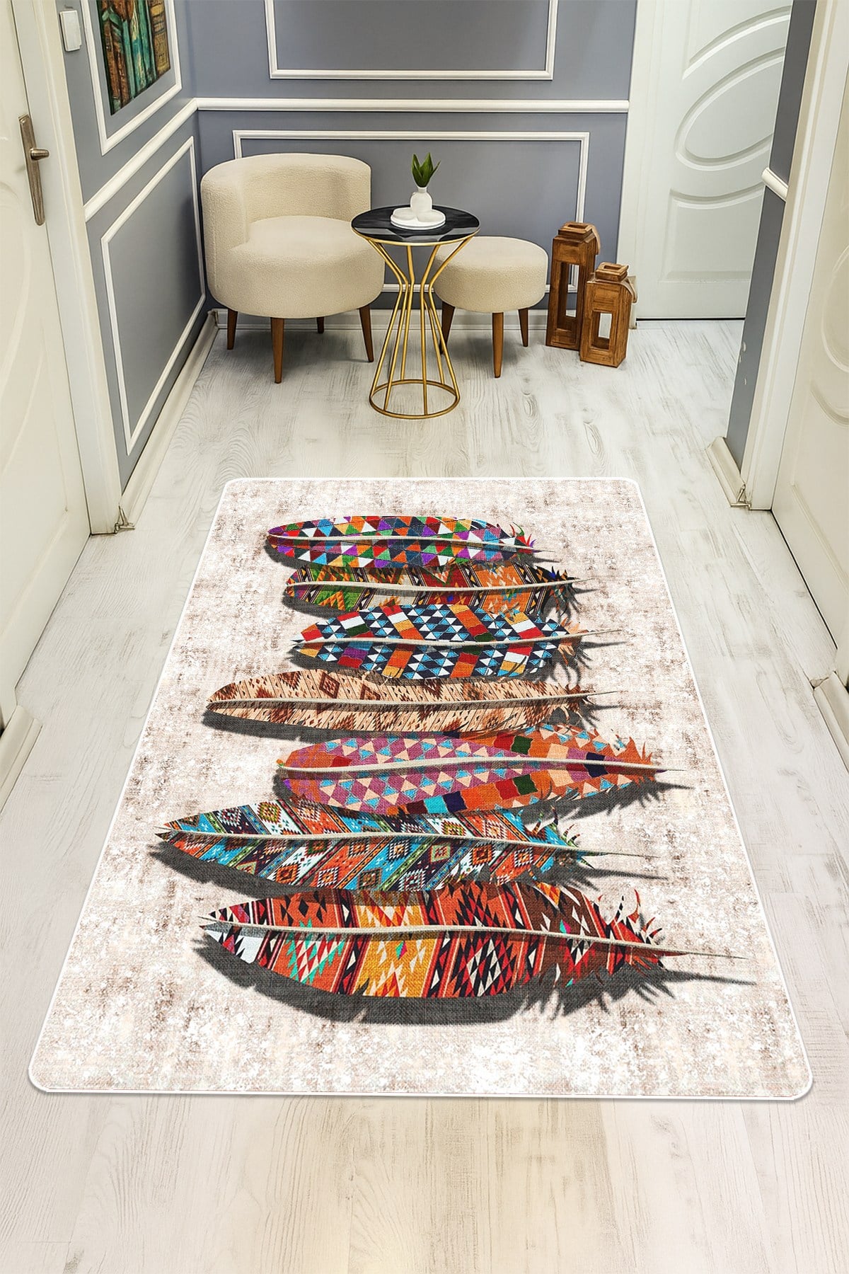 Modern Desenli Dijital Baskı Kaymaz Taban Halı H0218