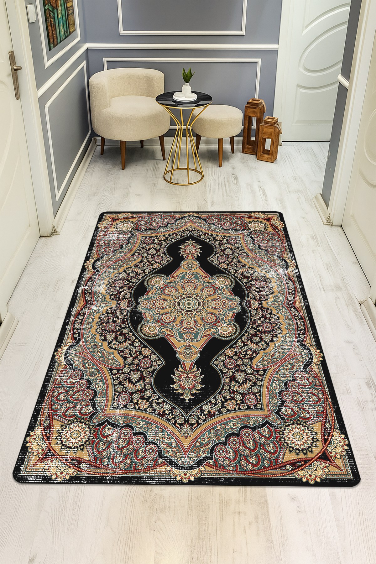 Klasik Desenli Dijital Baskı Kaymaz Taban Halı H0980