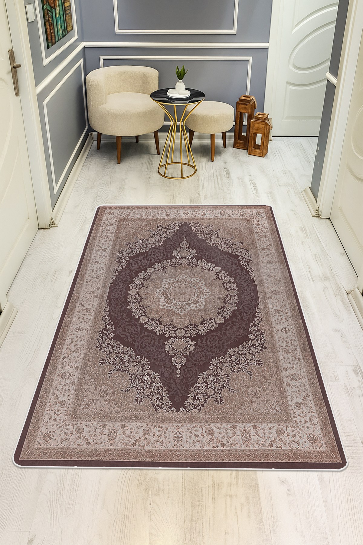 Klasik Desenli Dijital Baskı Kaymaz Taban Halı H0929