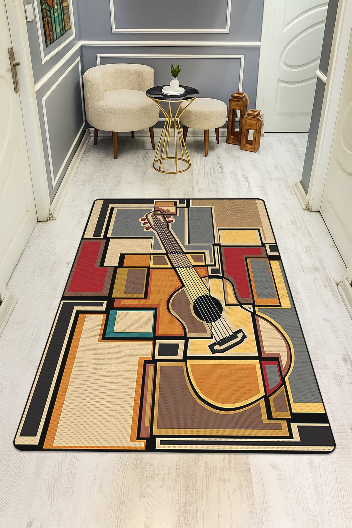Modern Desenli Dijital Baskı Kaymaz Taban Halı H0962