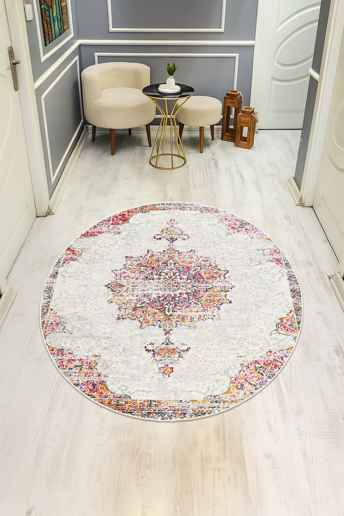 Dijital Baskı Eskitme Desenli Kaymaz Taban Halı H0353