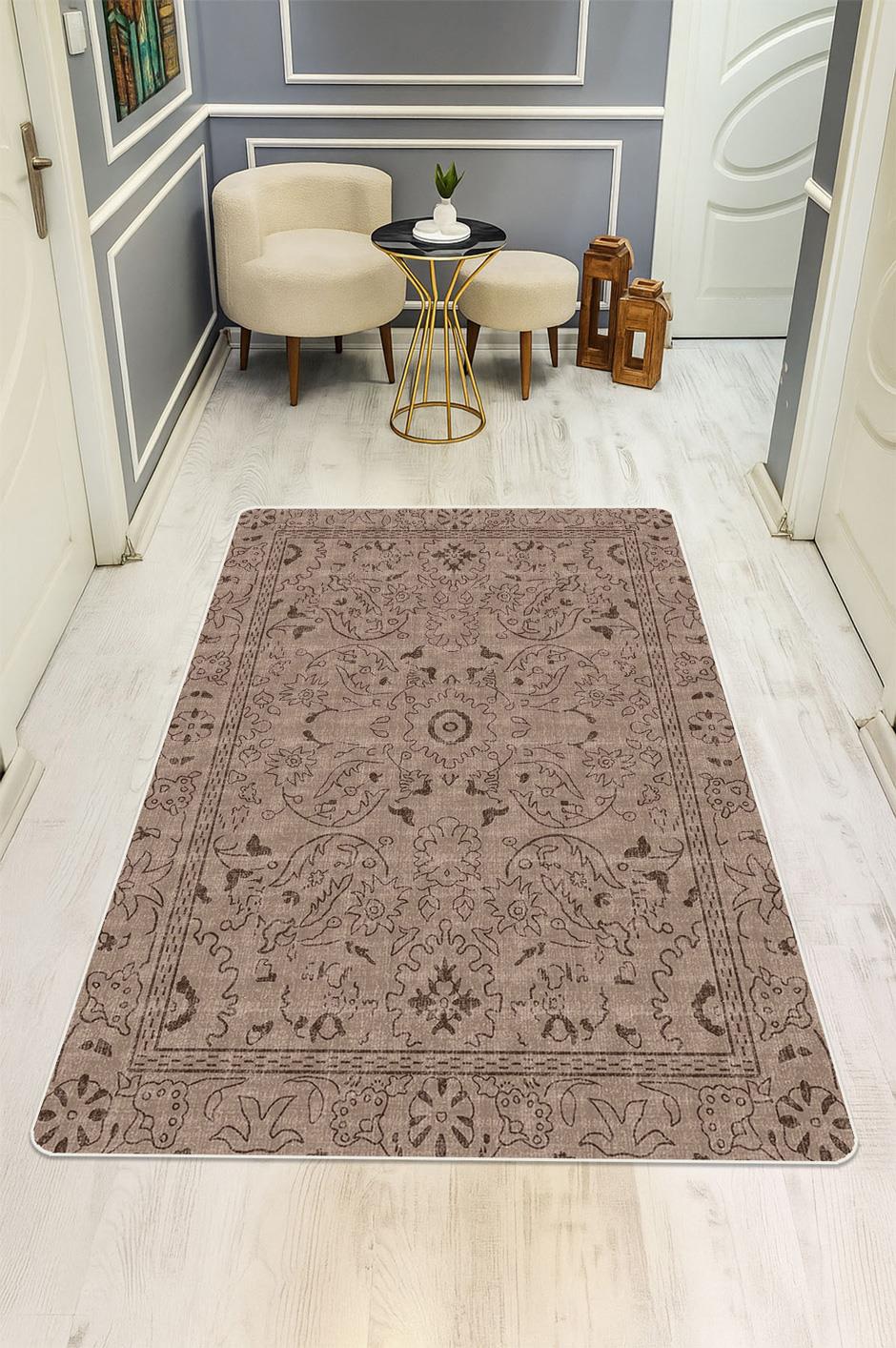 Parlak Kadife Kumaş VINTAGE Dijital Baskı Dot Kaymaz Tabanlı Halı H0833