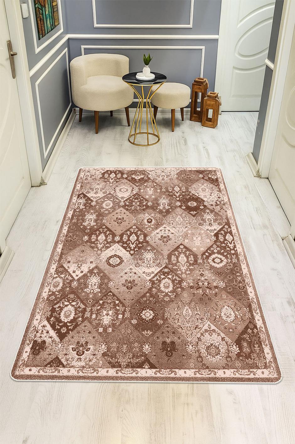 Parlak Kadife Kumaş VINTAGE Dijital Baskı Dot Kaymaz Tabanlı Halı H1065