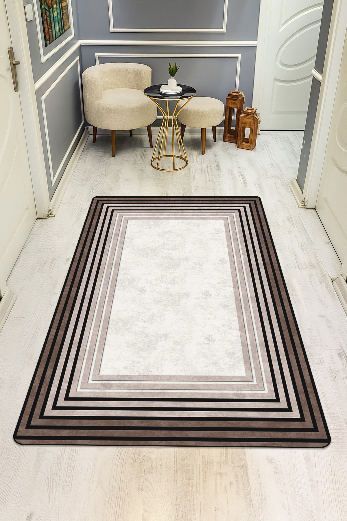 Modern Desenli Dijital Baskı Kaymaz Taban Halı H0946