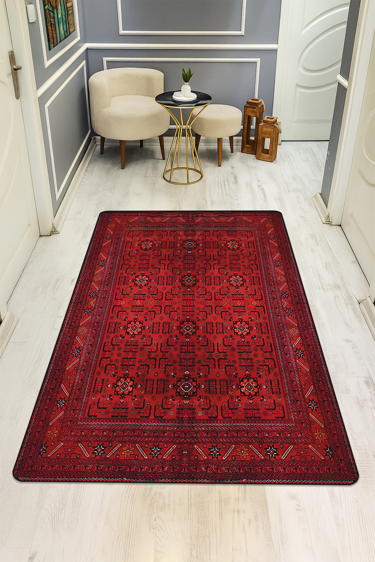 Klasik Desenli Dijital Baskı Kaymaz Taban Halı H0097