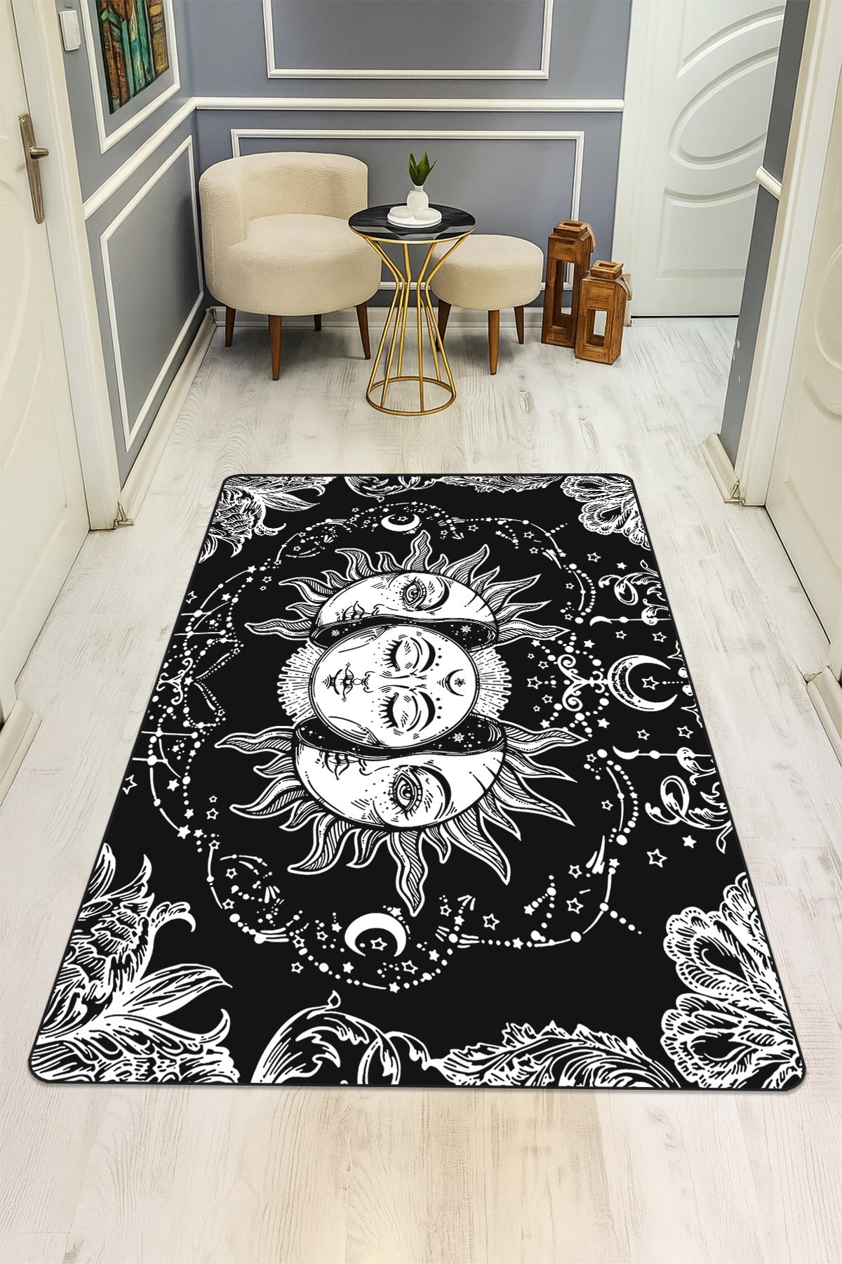 Modern Desenli Dijital Baskı Kaymaz Taban Halı H0163
