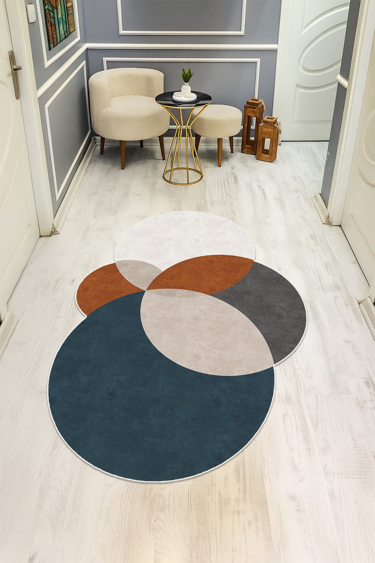Modern Desenli Lazer Kesim Dijital Baskı Kaymaz Taban Halı H0406