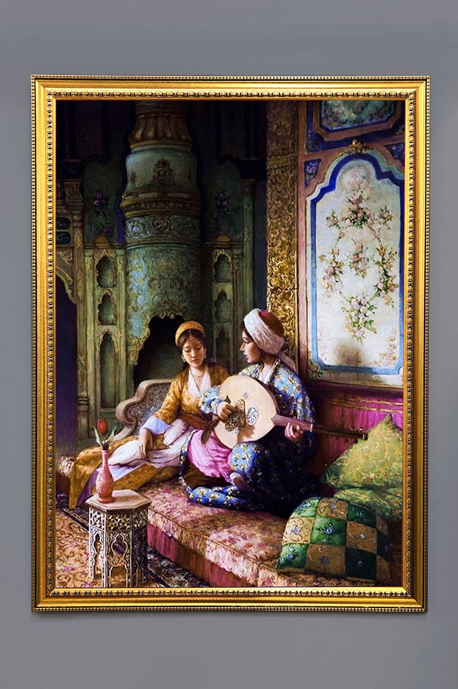 Ud Öğrenen Hanım Sultan Dijital Baskılı Kadife Kumaş Çerçeveli Tablo TBL0054