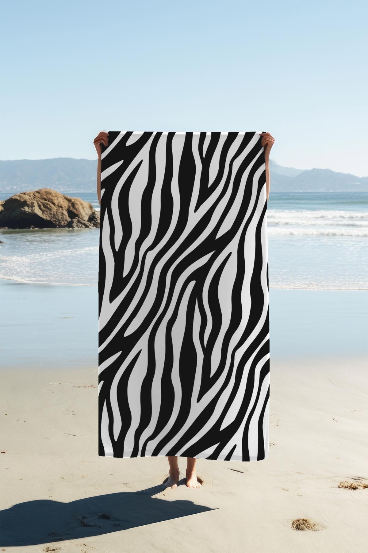 Dijital Baskı Plaj Deniz Havlusu Zebra Desenli Peştamal HVL0186