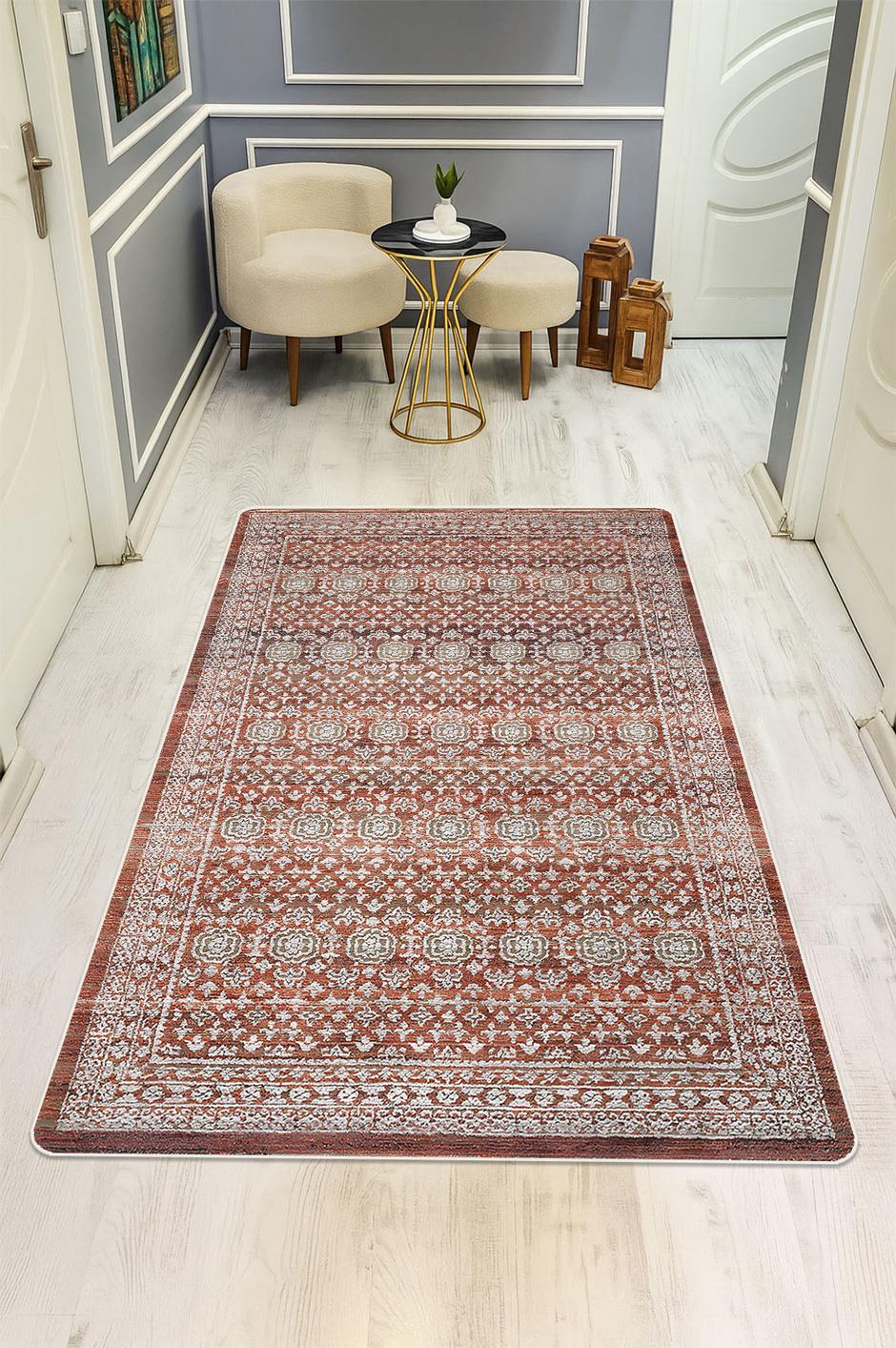 Parlak Kadife Kumaş VINTAGE Dijital Baskı Dot Kaymaz Tabanlı Halı H1067