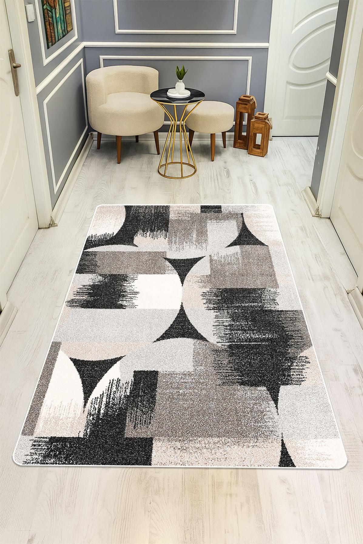 Modern Desenli Dijital Baskı Kaymaz Taban Halı H1117