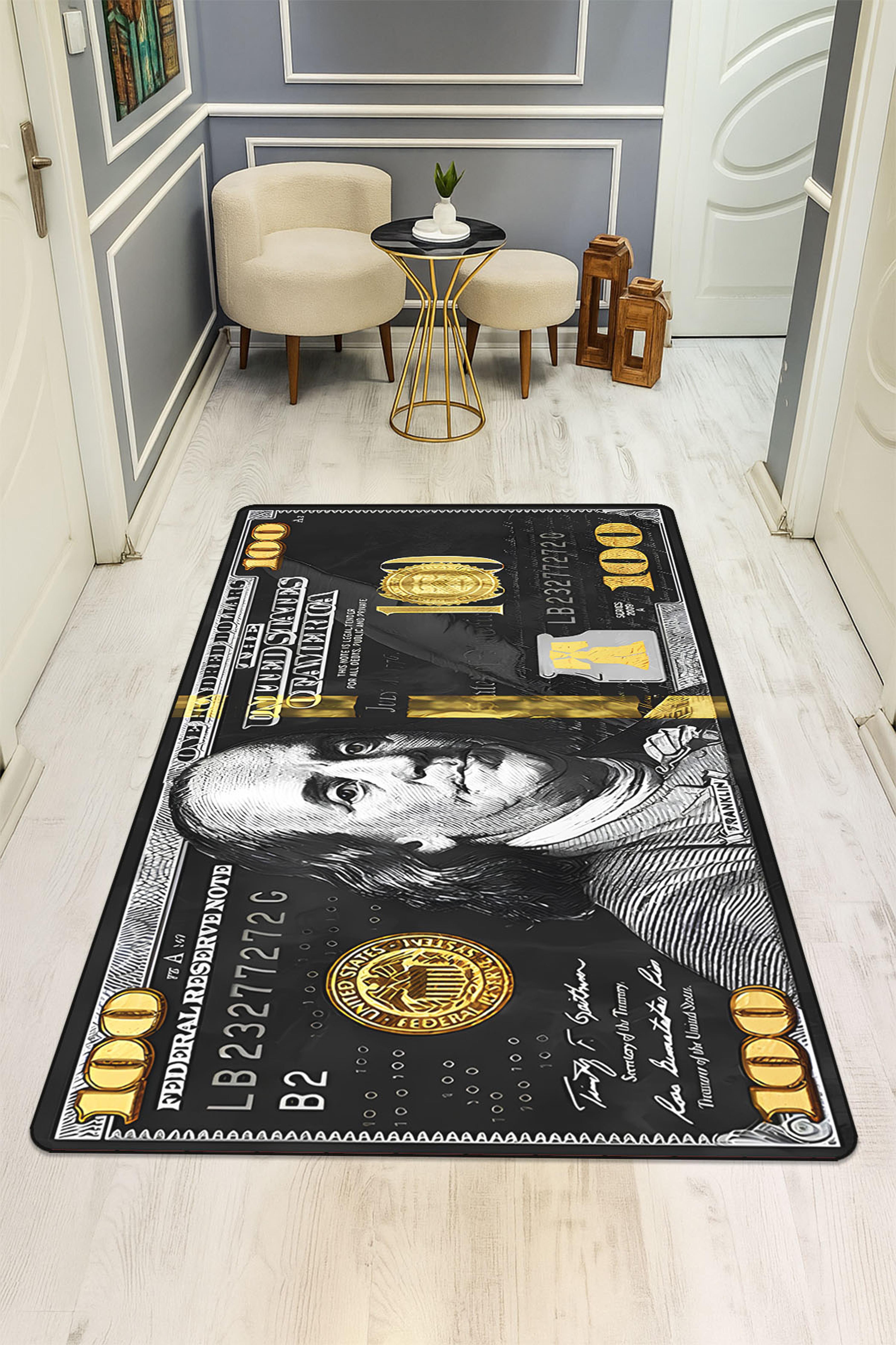 Modern Dolar Desen Dijital Baskı Kaymaz Taban Halı H0296