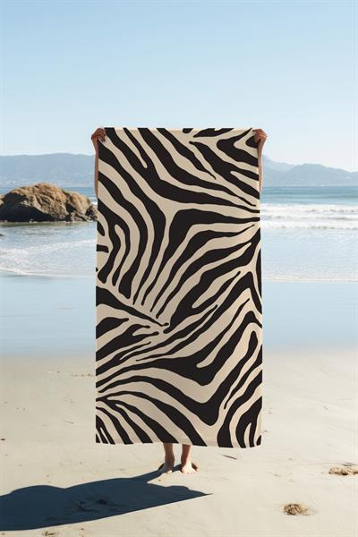 Dijital Baskı Plaj Deniz Havlusu Zebra Desenli Peştamal HVL0185