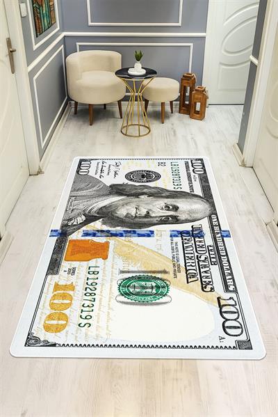 Modern Dolar Desen Dijital Baskı Kaymaz Taban Halı H0167