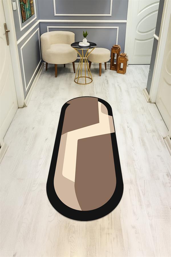  Modern Desenli Oval Süngerli Kaymaz Dot Taban Dijital Baskı Halı H1061
