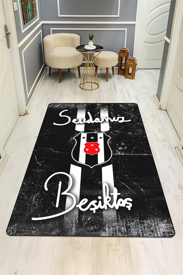  Sportif Desenli Süngerli Kaymaz Dot Taban Dijital Baskı Halı H0841
