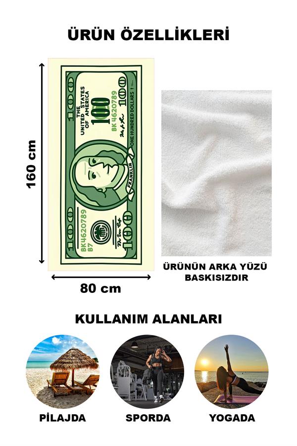 100 Dolar Desenli Plaj Deniz Havlusu Peştemal 80x160 CM VTA29