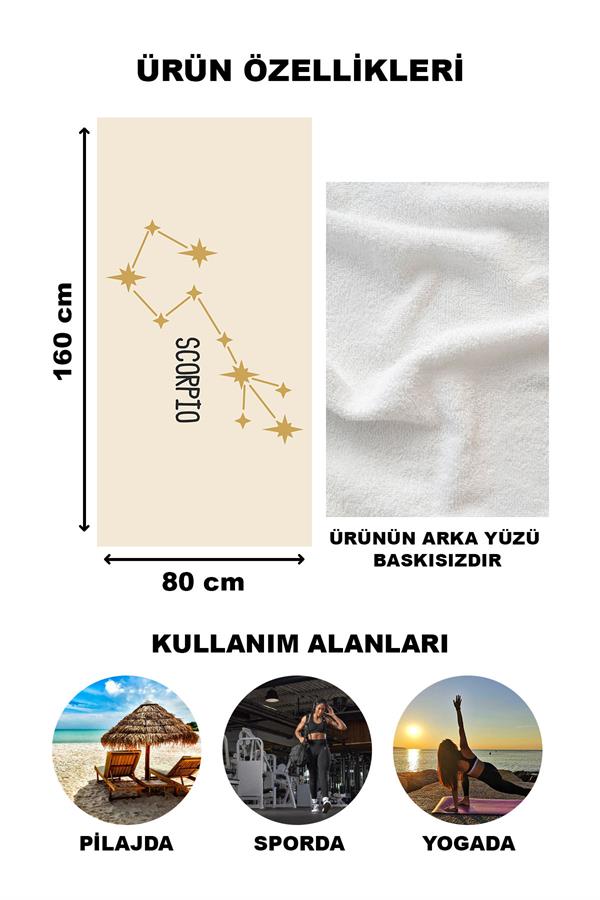 Astroloji Akrep Burcu Yıldız Haritası Desenli Plaj Deniz Havlusu Peştamal 80x160 CM AST03