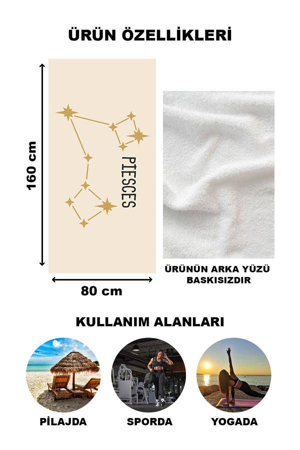 Astroloji Balık Burcu Yıldız Haritası Desenli Plaj Deniz Havlusu Peştamal 80x160 CM AST05