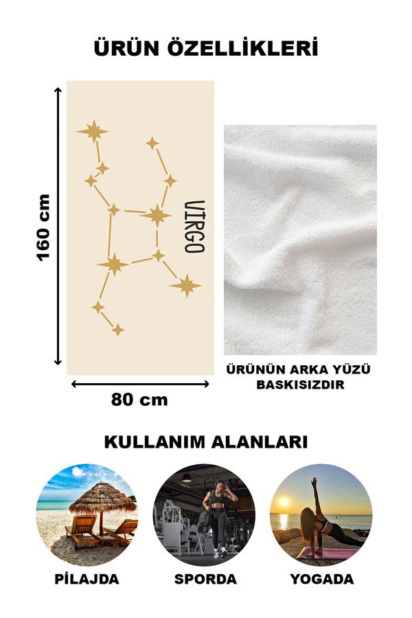 Astroloji Başak Burcu Yıldız Haritası Desenli Plaj Deniz Havlusu Peştamal 80x160 CM AST01