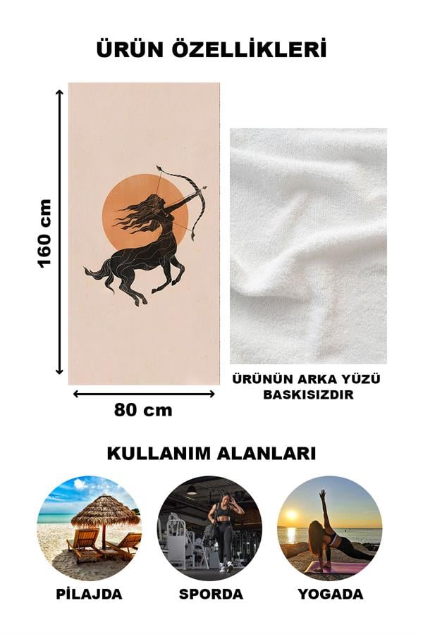 Astroloji Yay Burcu Desenli Plaj Deniz Havlusu Peştamal 80x160 CM AST23