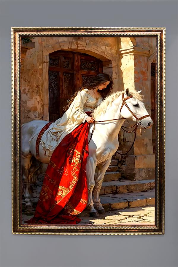 Ata Binen Kız Figürlü Çerçeveli Duvar Tablosu 50x70cm PTL07
