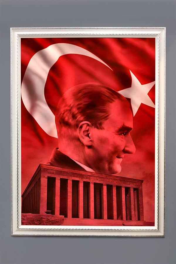 Atatürk ve Anıt Kabir Portresi  Desenli Çerçeveli Duvar Tablosu 50x70cm PTL12