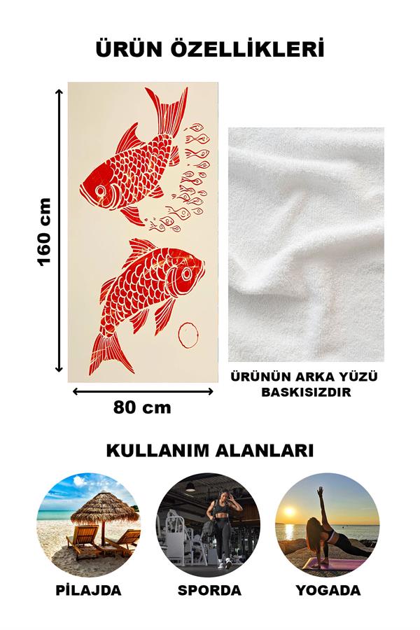 Balık Desenli Plaj Deniz Havlusu Peştemal 80x160 CM VTA09