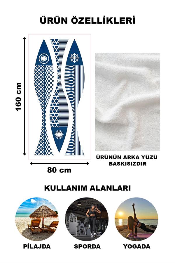 Balıklar Desenli Plaj Deniz Havlusu Peştemal 80x160 CM VTA39