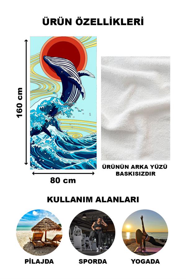 Balina Retro Desenli Plaj Deniz Havlusu Peştemal 80x160 CM VTA12