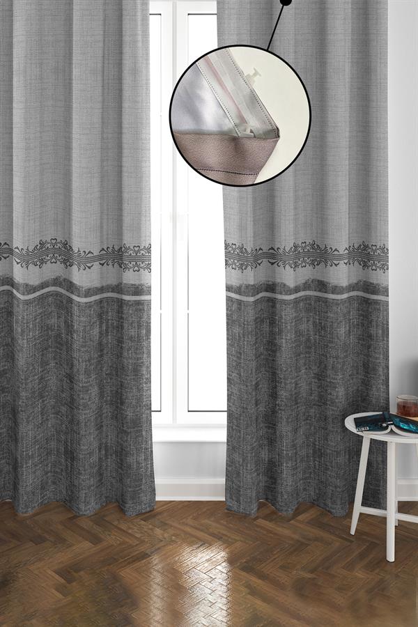 Blackout Işık Geçirmez Karartma Yüksek Kalite Modern Desenli 2 Kanat Fon Perde 140 x 270 Nes Serisi Nes09
