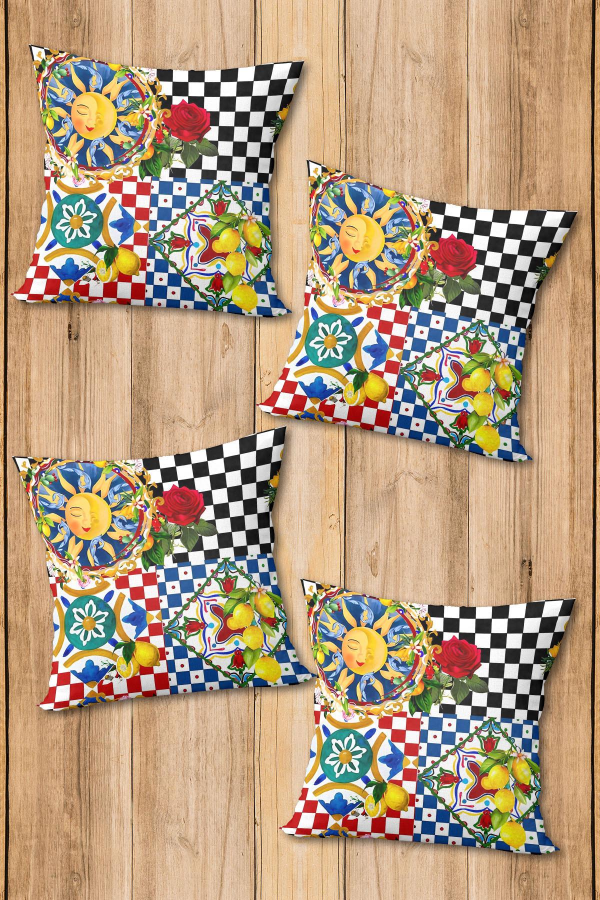 Dijital Baskılı Yumuşak Dokulu 4’lü Kırlent Kılıfı Takımı (43x43 cm) KRL0060
