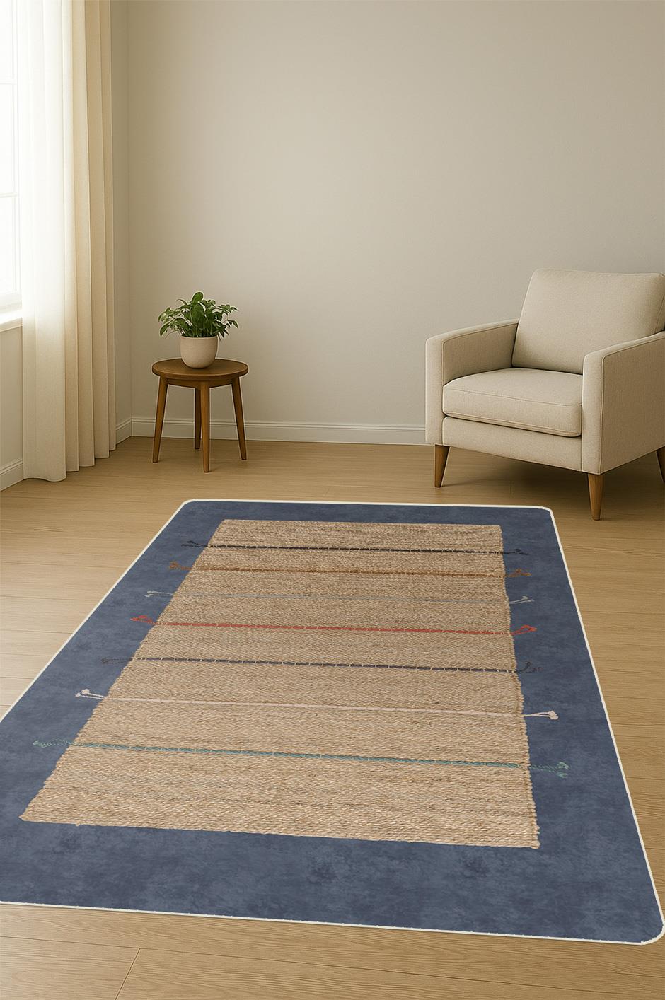 Etnik Desenli Dijital Baskı Kaymaz Taban Halı H1028
