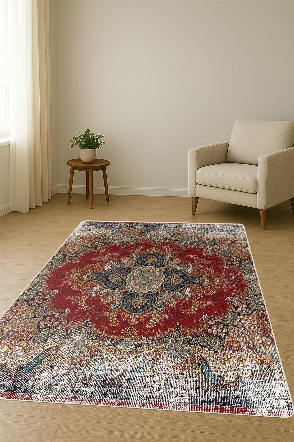 Klasik Desen Dijital Baskı Kaymaz Taban Halı H1042