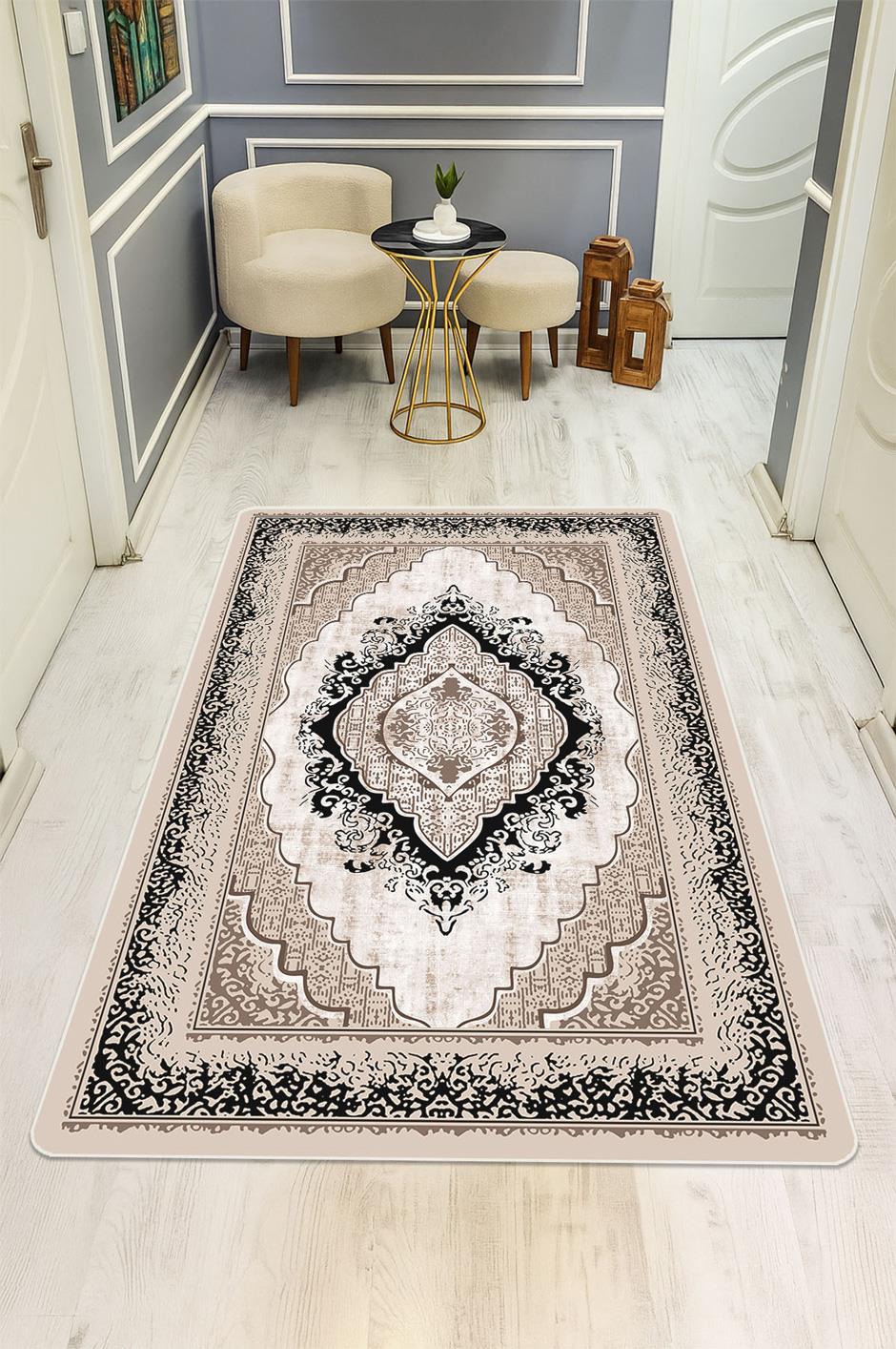 Klasik Desen Dijital Baskı Kaymaz Taban Halı H1101