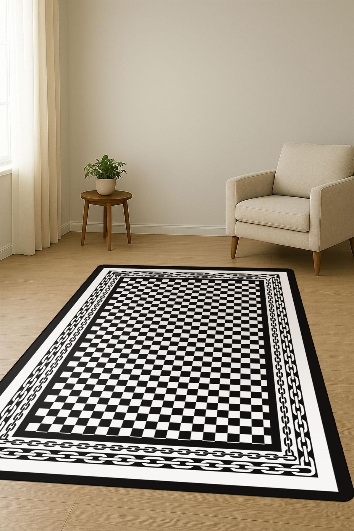 Modern Damalı Desen Dijital Baskı Kaymaz Taban Halı H0147