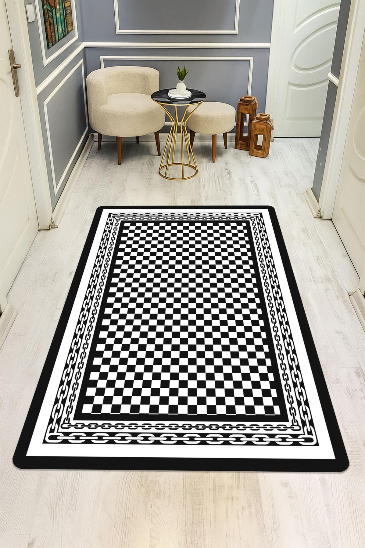 Modern Damalı Desen Dijital Baskı Kaymaz Taban Halı H0147