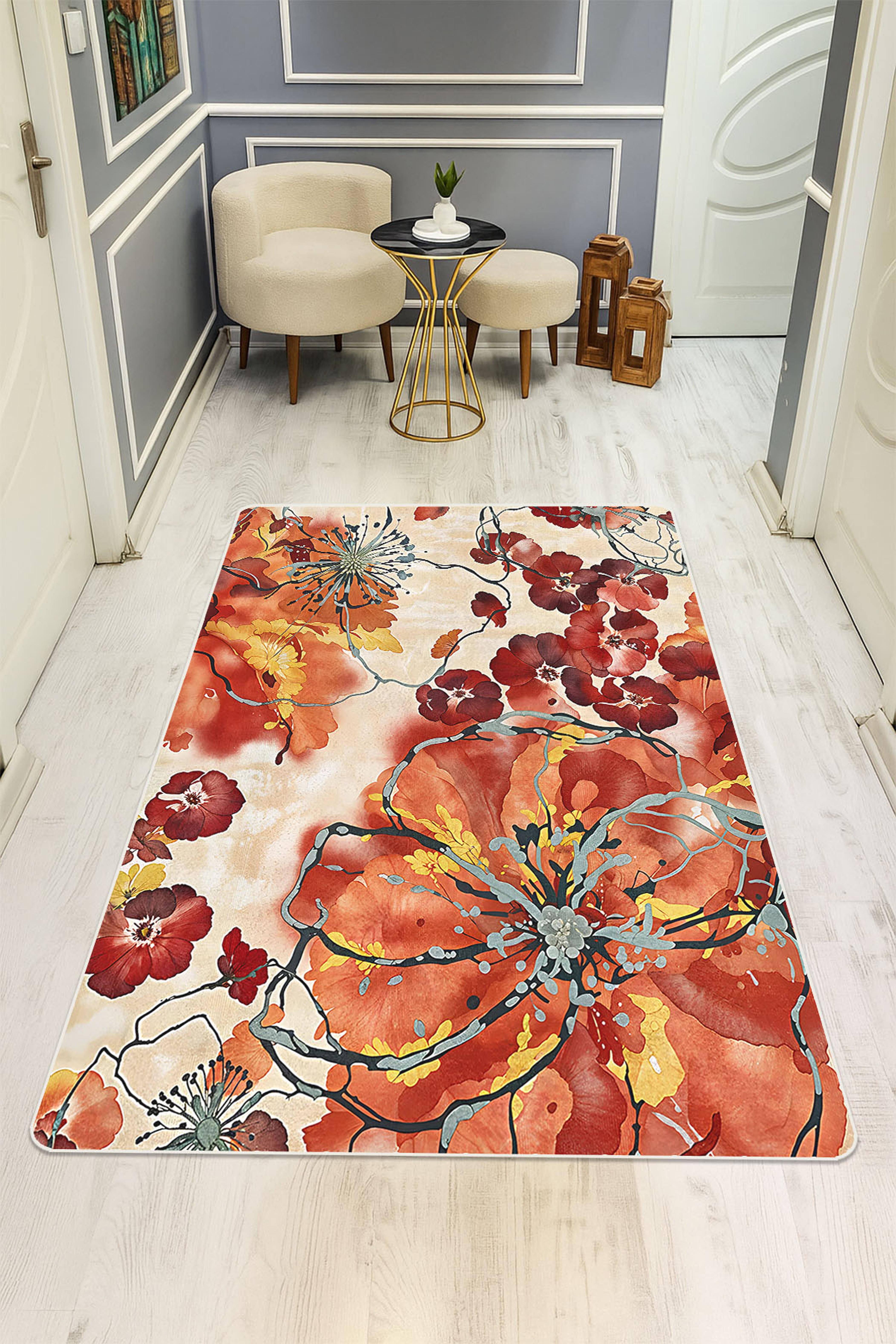Modern Desenli Dijital Baskı Kaymaz Taban Halı H1083