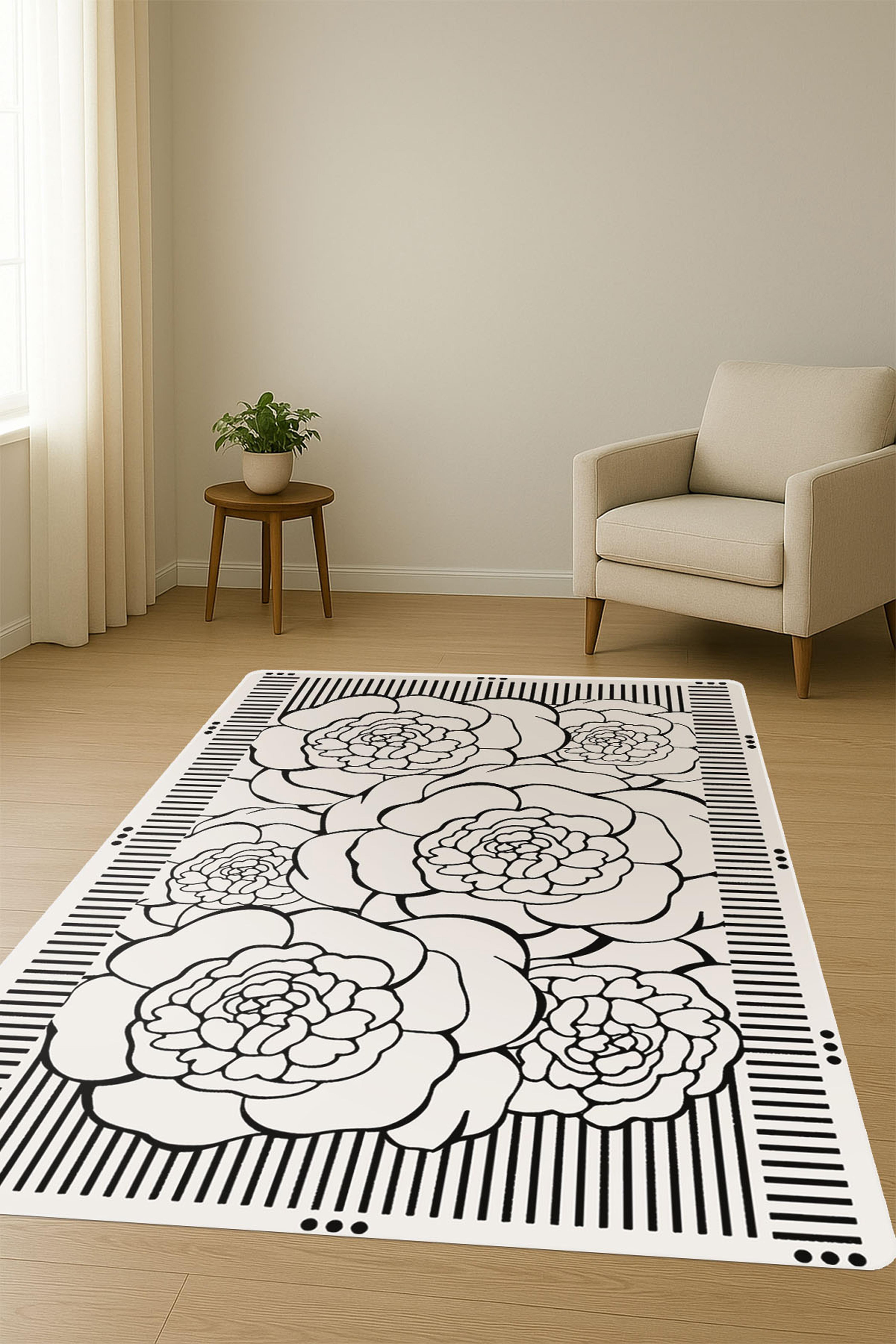 Modern Desenli Dijital Baskı Kaymaz Taban Halı H1103