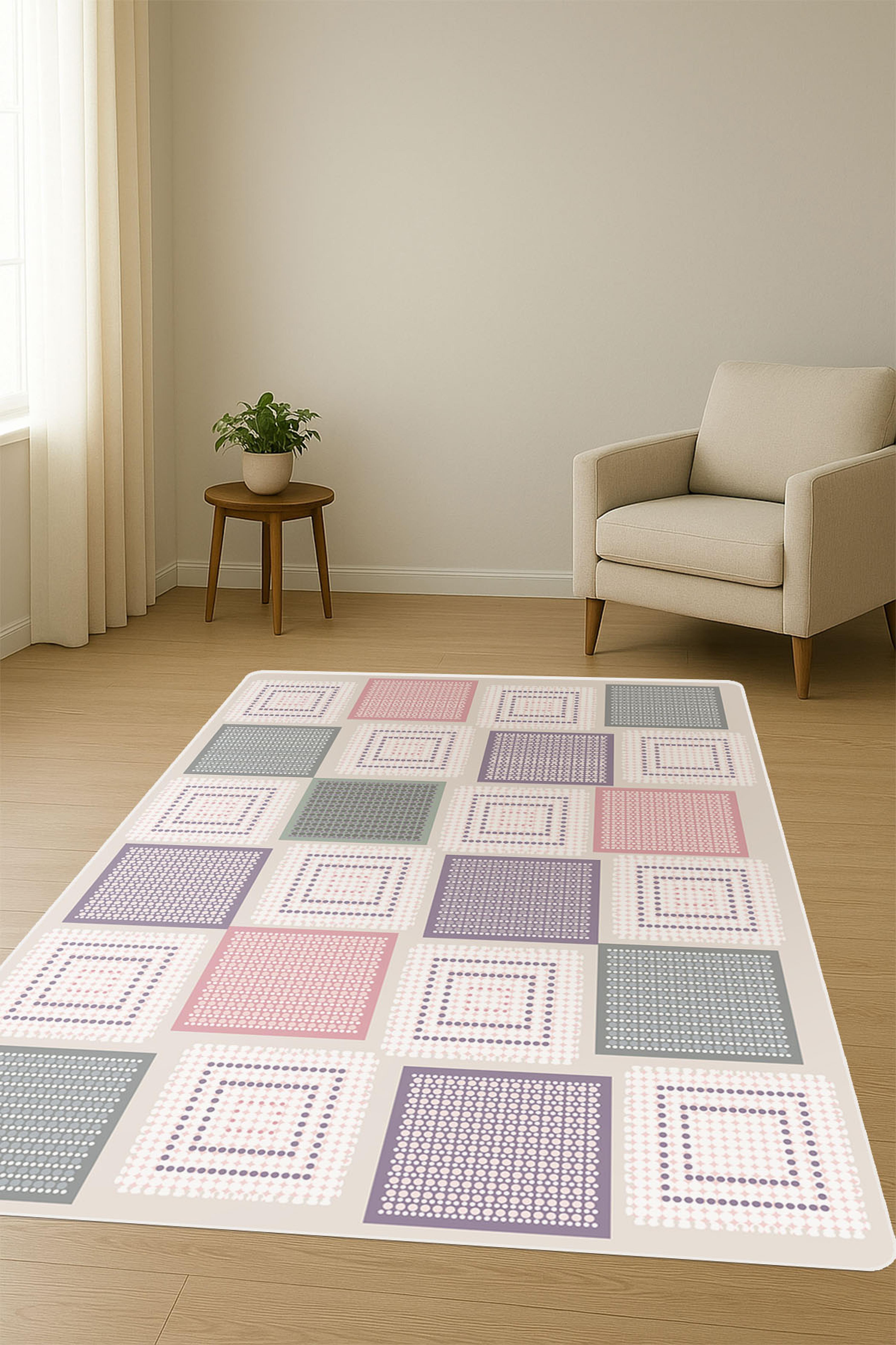 Modern Desenli Dijital Baskı Kaymaz Taban Halı H1029