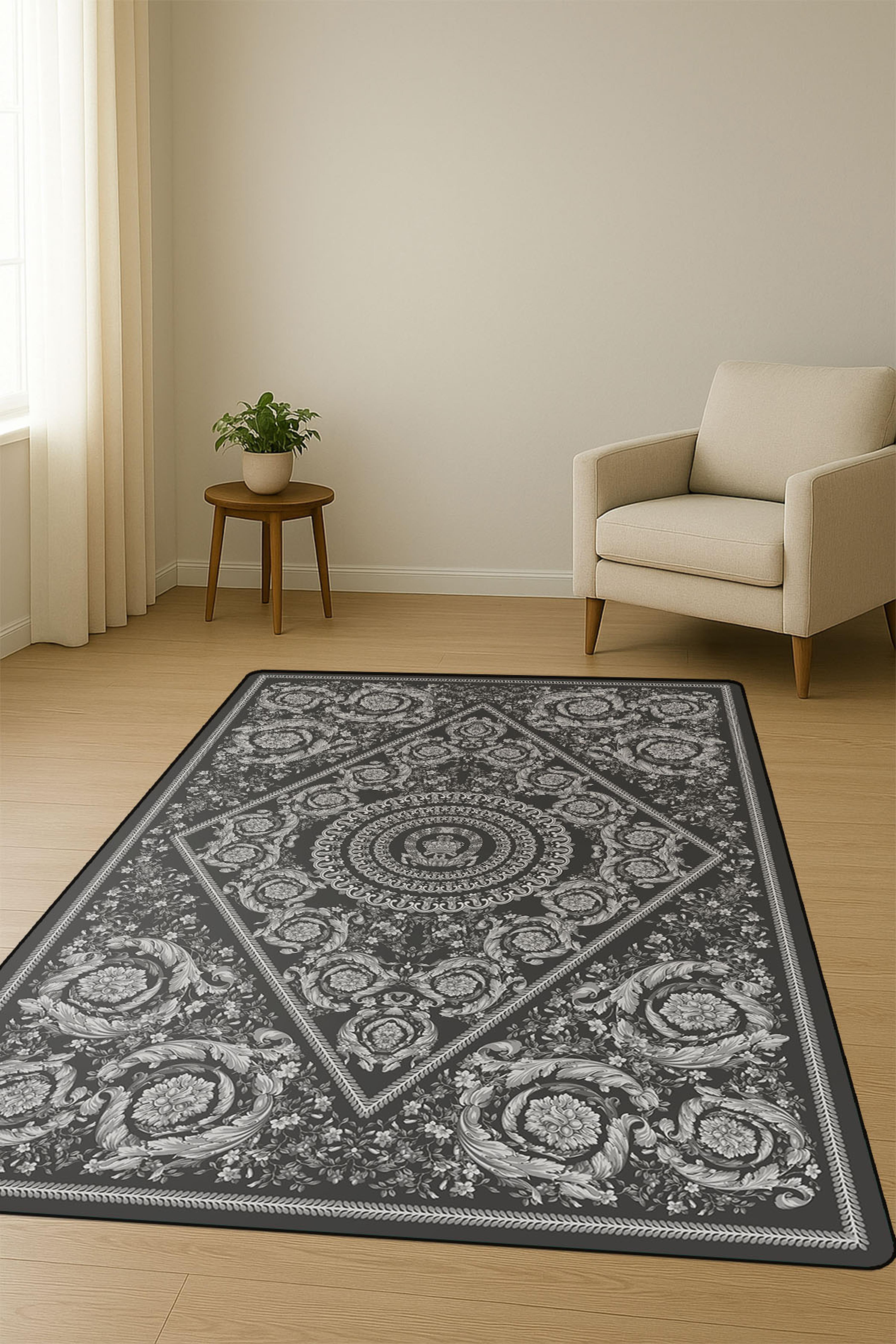 Modern Desenli Dijital Baskı Kaymaz Taban Halı H1099