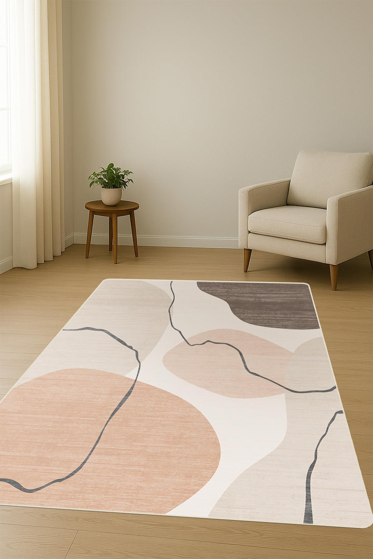 Modern Desenli Dijital Baskı Kaymaz Taban Halı H1131