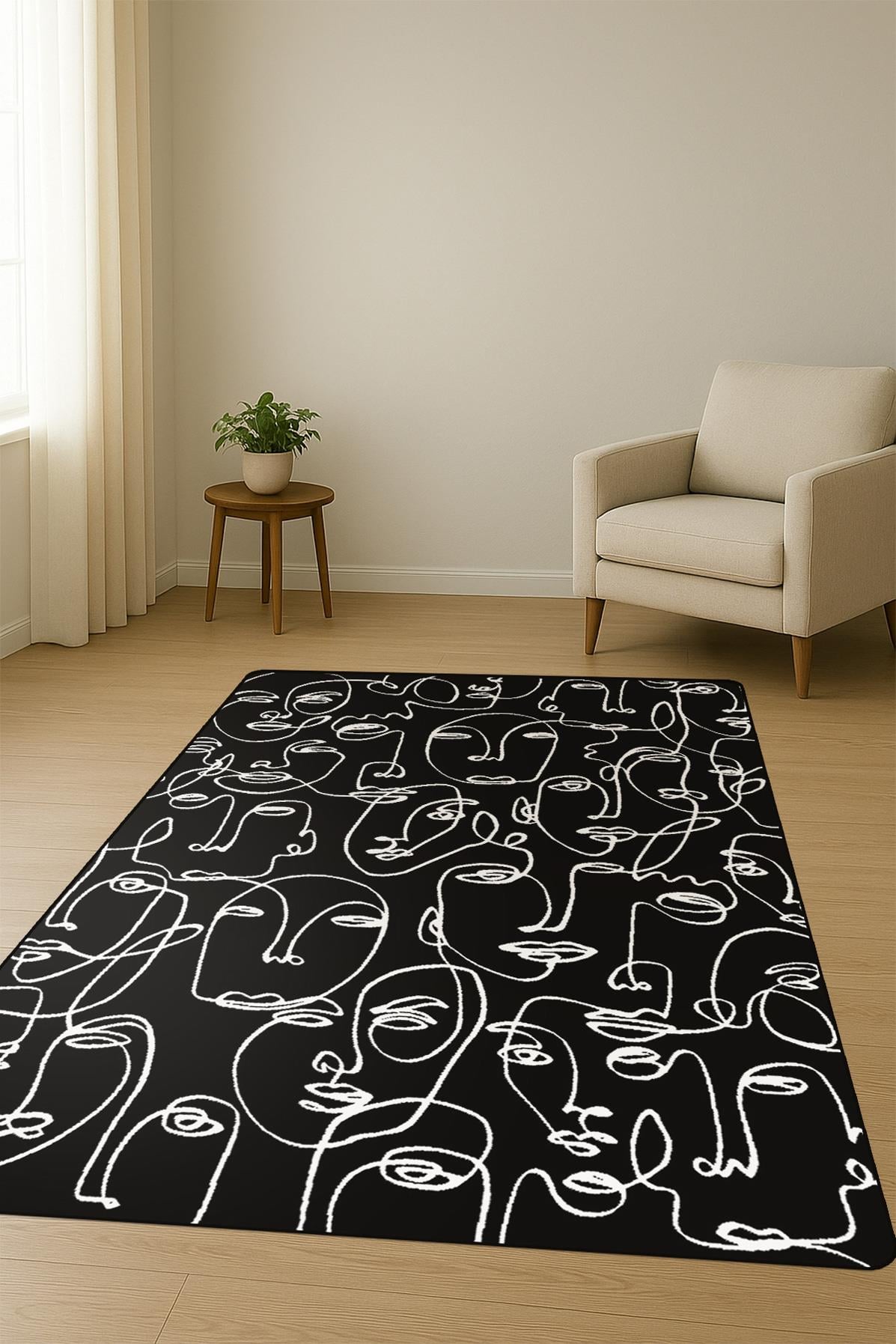 Modern Desenli Dijital Baskı Kaymaz Taban Halı H1125