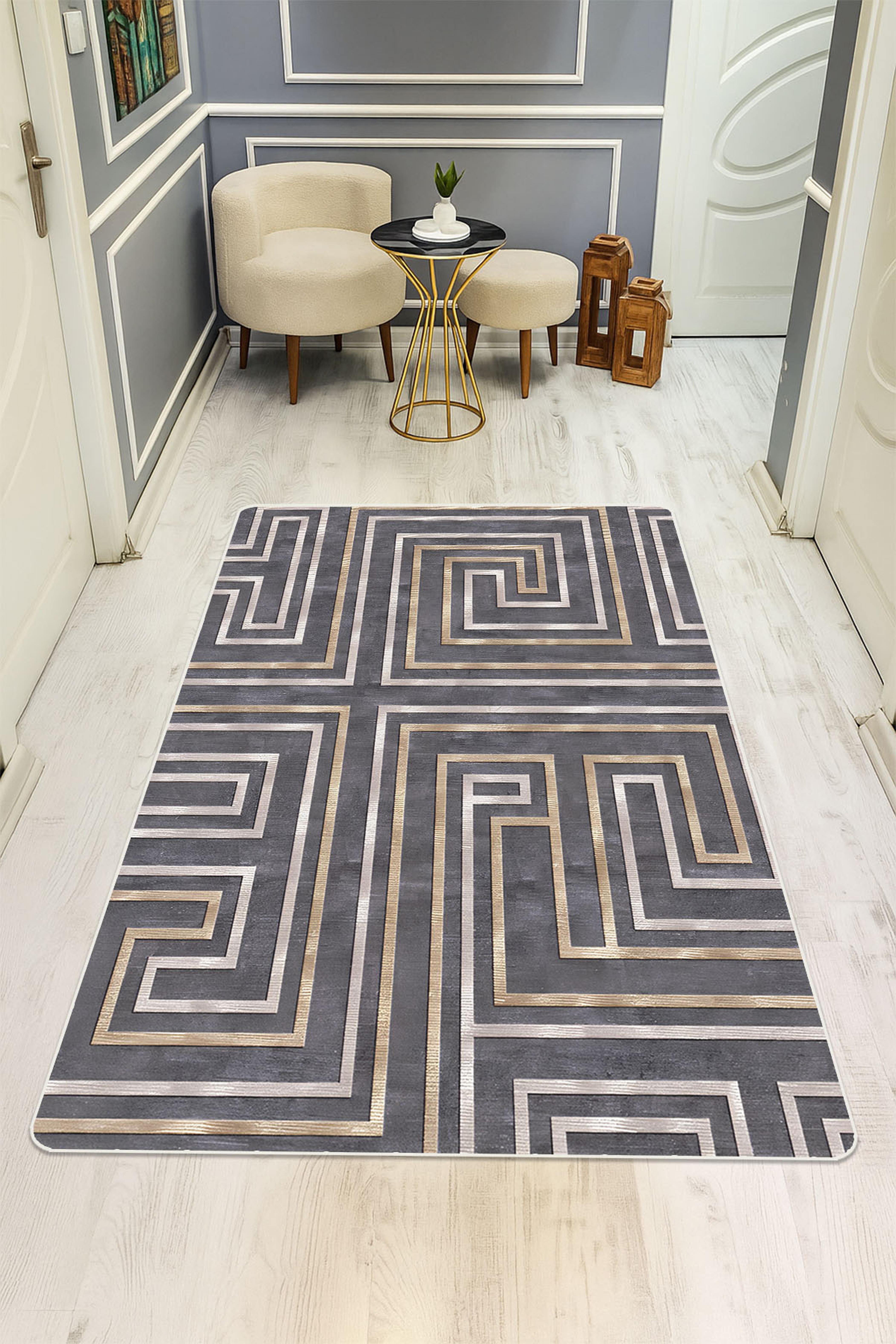 Modern Desenli Dijital Baskı Kaymaz Taban Halı H1030