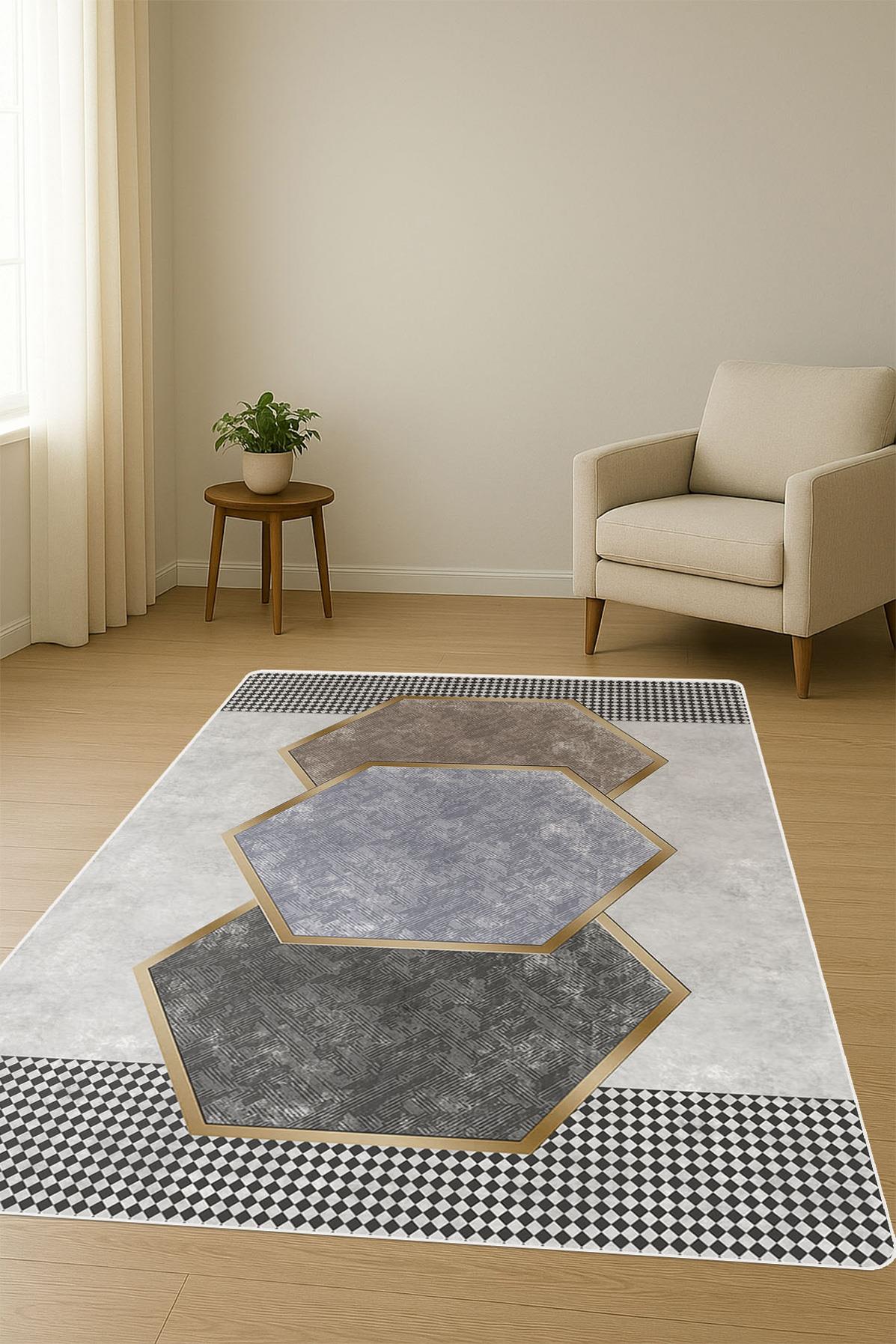 Modern Desenli Dijital Baskı Kaymaz Taban Halı H0267